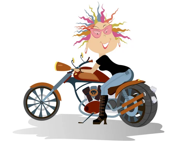Illustrazione Donna Motociclista Cartone Animato Motociclista Moto Stivali Donne Donne — Vettoriale Stock