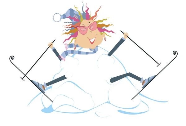 Ilustracja Kobiety Narciarki Uśmiechnięta Kobieta Siedzi Wielkiej Stercie Śniegu Odizolowana — Wektor stockowy