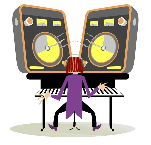 Joven Tocando Piano Teclado Ilustración Músico Auriculares Piano Teclado Dos — Vector de stock