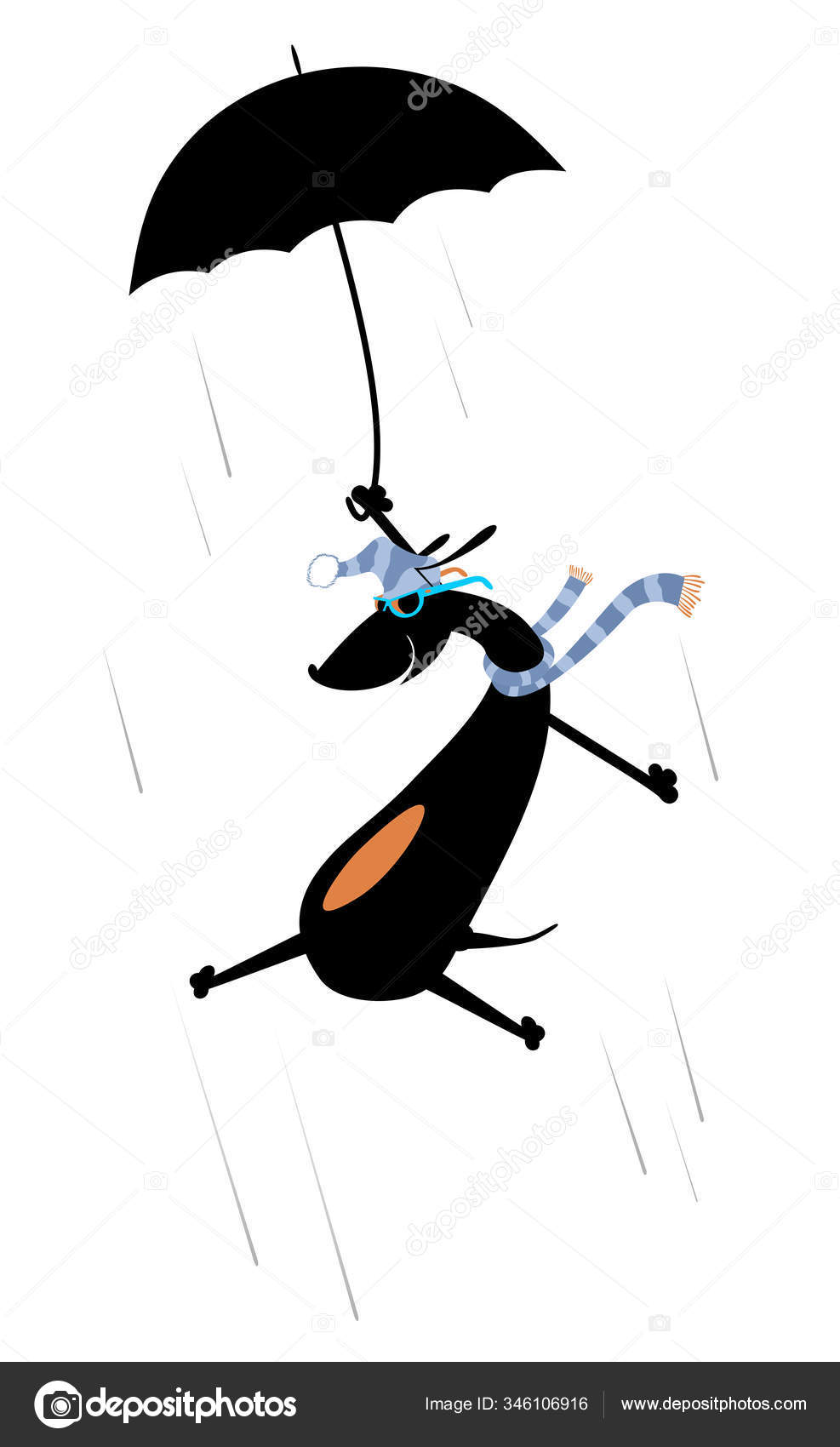 Windy Day Dog Umbrella Illustration Cartoon Dachshund Umbrella Gone