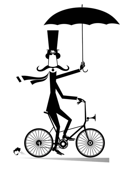 Hombre Del Bigote Largo Monta Ilustración Aislada Bicicleta Hombre Bigote — Vector de stock