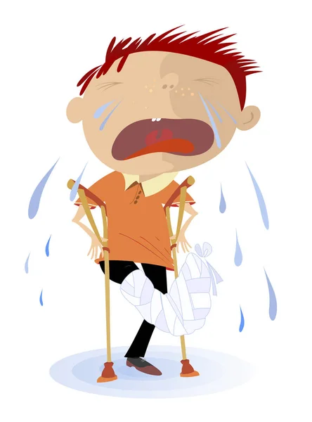 Ein Verletzter Weinender Junge Und Eine Tränenflut Weinender Junge Mit — Stockvektor