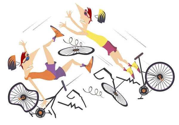 Közúti Baleset Két Kerékpáros Törött Kerékpár Illusztráció Törött Kerékpárok Két — Stock Vector