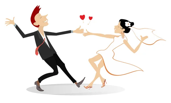 Χορεύοντας Παντρεμένος Γάμο Εικονογράφηση Ζευγάρι Σύμβολο Καρδιάς Και Χορός Ευτυχισμένος — Διανυσματικό Αρχείο