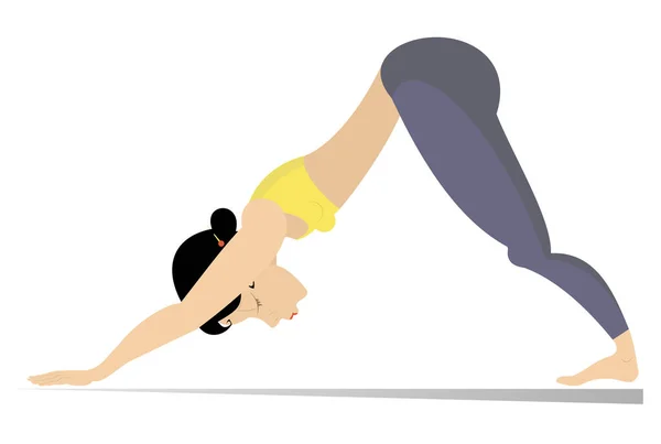Genç Bir Kadın Spor Yoga Yapıyor Spor Yapan Kıvrak Vücutlu — Stok Vektör