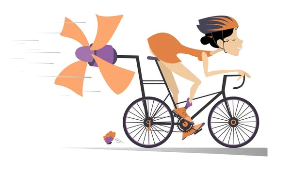 Mujer Dibujos Animados Paseos Bicicleta Ilustración Aislada Mujer Sonriente Casco — Vector de stock