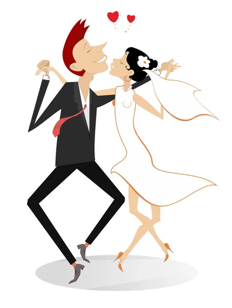 Dançando Casamento Casal Ilustração Símbolo Coração Dança Homem Mulher Felizes — Vetor de Stock