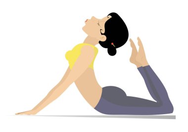 Genç bir kadın spor ya da yoga yapıyor. Spor yapan kıvrak vücutlu genç bir kadın ya da beyaz tenli yoga egzersizi.