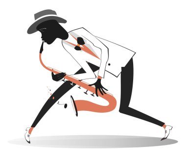 Afro-Amerikan saksafoncu illüstrasyonu. Afro-Amerikalı saksafoncu beyazlara izole edilmiş büyük bir ilham ile müzik çalıyor.