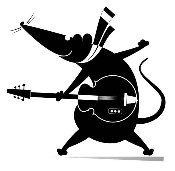 Мультяшная Крыса Мышь Играет Гитаре Крыса Мышь Играет Гитаре Силуэт — стоковый вектор