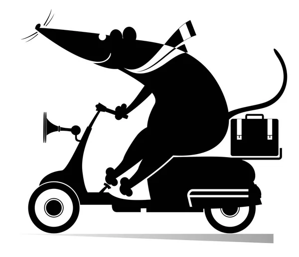 Rata Ratón Divertidos Paseos Ilustración Scooter Rata Dibujos Animados Paseos — Vector de stock