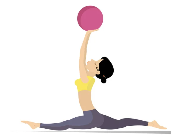 Young Woman Does Exercises Ball Illustration Young Woman Lithe Figure — Stock Vector