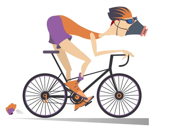Uomo Dei Cartoni Animati Nella Maschera Protettiva Cavalca Una Bicicletta — Vettoriale Stock