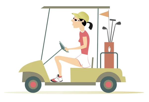 Donna Golfista Nell Illustrazione Golf Cart Bella Giovane Donna Sta — Vettoriale Stock