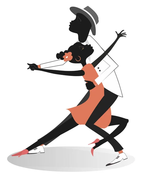 Romantisch Dansend Jong Afrikaans Paar Geïsoleerde Illustratie Grappig Dansen Jonge — Stockvector