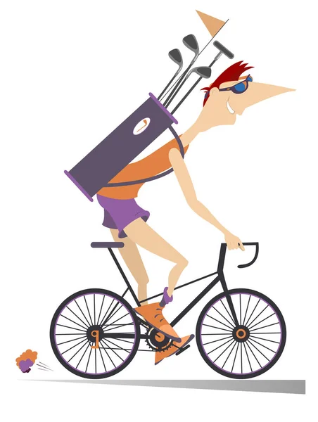 Joven Conduce Bicicleta Jugar Golf Ilustración Caminar Bicicleta Bicicleta Con — Archivo Imágenes Vectoriales