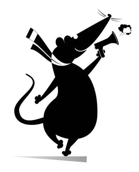 面白いラットやマウスは メガホンのイラストを発表します 漫画のラットやマウスは白でメガホン黒に叫ぶ — ストックベクタ