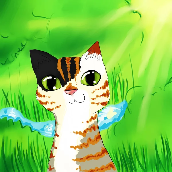Rolig mångfärgade tecknad katt — Stockfoto