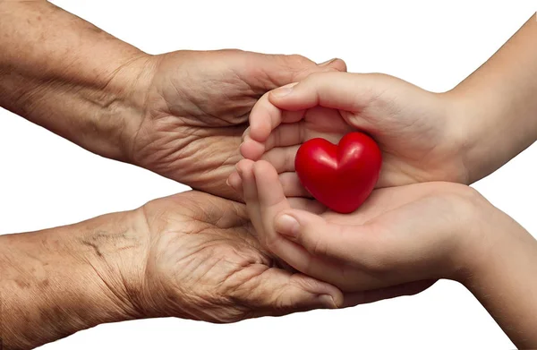 küçük kız ve yaşlı bir kadın kendi palms t kırmızı kalp tutulması