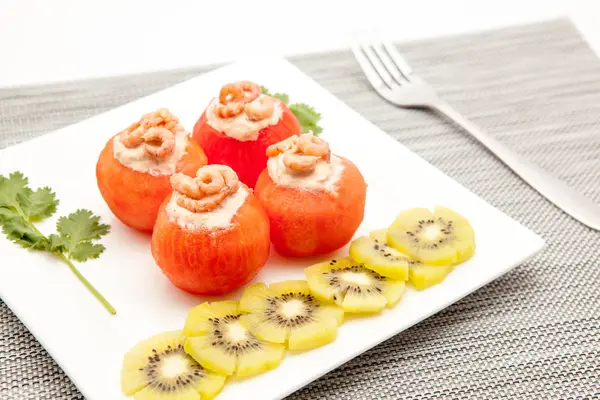 Shrimp with tomato — Stock Photo, Image