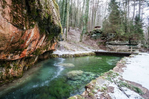 Dřevěný most v přírodě — Stock fotografie