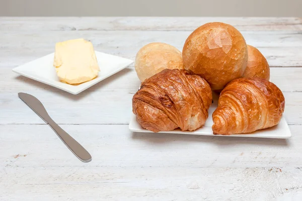 Rotolo duro e croissant — Foto Stock
