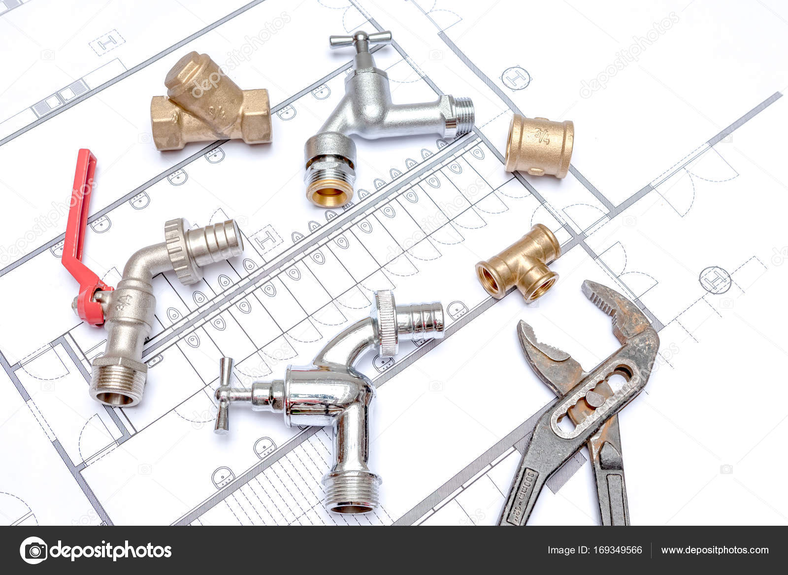 Plan plumber and wrench — Stock Photo © DenBoma 169349566