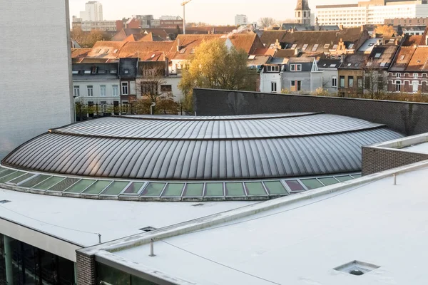 an zinc roof on a high building