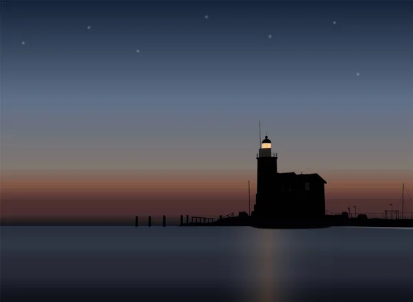 Deze Prachtige Vuurtoren Whit Zonsopgang Een Mooie Dag Zee Marken — Stockvector