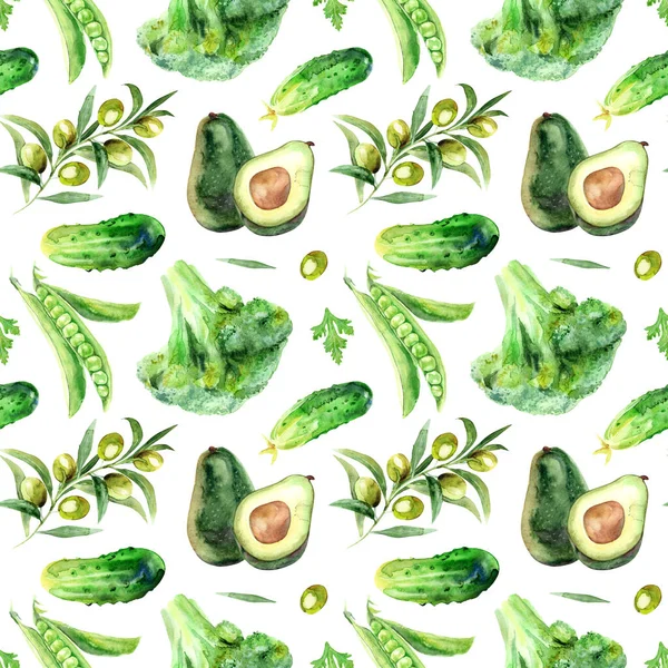 Patrón Verde Sin Costuras Ilustración Acuarela Verduras Diseño Para Papel —  Fotos de Stock