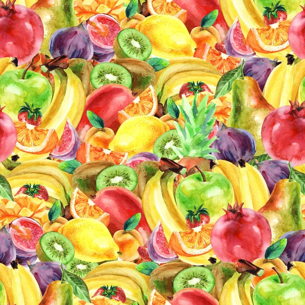 Fundo Fruta Aquarela Padrão Sem Costura Com Frutas — Fotografia de Stock