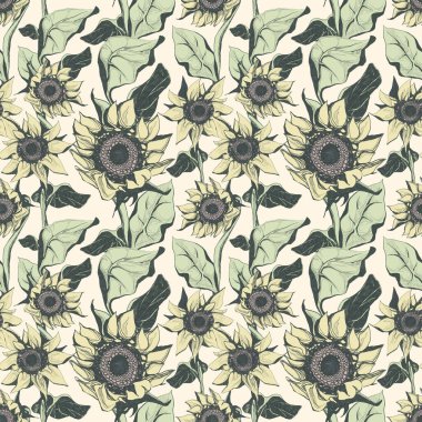 Kusursuz ayçiçeği deseni var. Zarif klasik rimel. Duvar kağıdı, kumaş, tekstil, ambalaj, düğün tasarımı için tasarım.