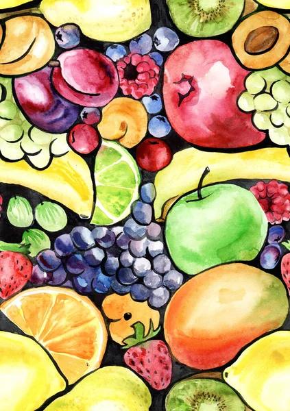 Aquarell Frucht Hintergrund Nahtloses Muster Mit Früchten — Stockfoto