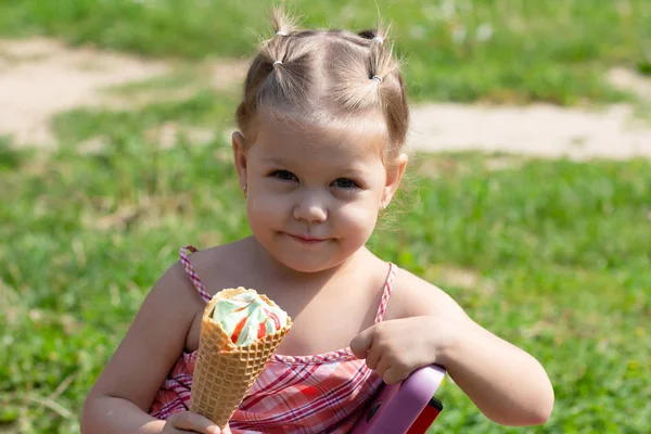 Joyeux sourire petite fille dans le parc d'été — Photo