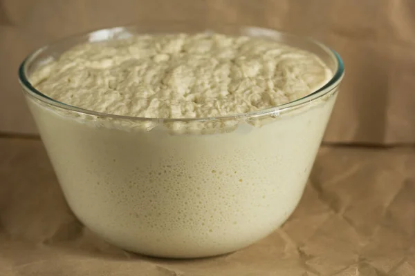 Glass Bowl Aired Yeast Raised Dough — Stock Photo, Image
