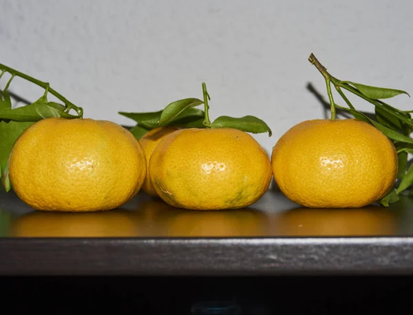 Macro Still Life Orange Mandarins Spain Leaves Juice — Stock Photo, Image