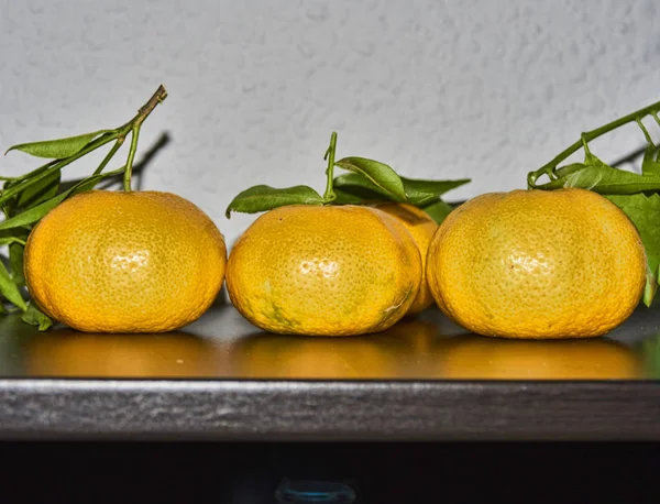 Macro Still Life Orange Mandarins Spain Leaves Juice — Stock Photo, Image