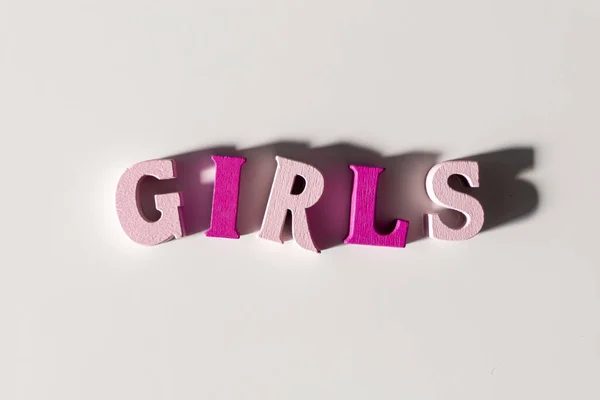 Lányok Készült Rózsaszín Betűk Elszigetelt Fehér Háttér — Stock Fotó