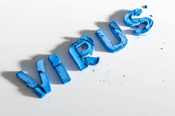 Blue Broken Virus Letters Insolated White Backgound — Stock Photo, Image