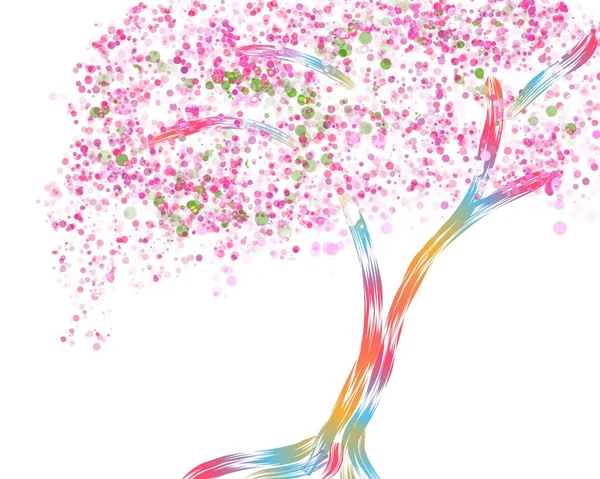 Dibujado Mano Pink Blossom Spring Tree Art Aislado Sobre Fondo — Foto de Stock