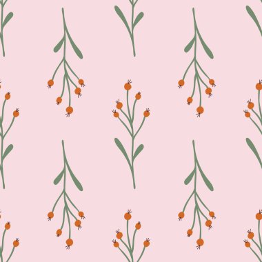 Rose hip illustration seamless vector pattern. Repeating nature plant background. clipart