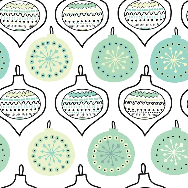 Doodle árvore de Natal ornamentos vetor sem costura padrão. Hanukkha repetindo mão desenhada fundo ilustração Ano Novo e decoração de Natal azul branco verde vermelho. Para tecido, envoltório do presente, embalagem — Vetor de Stock