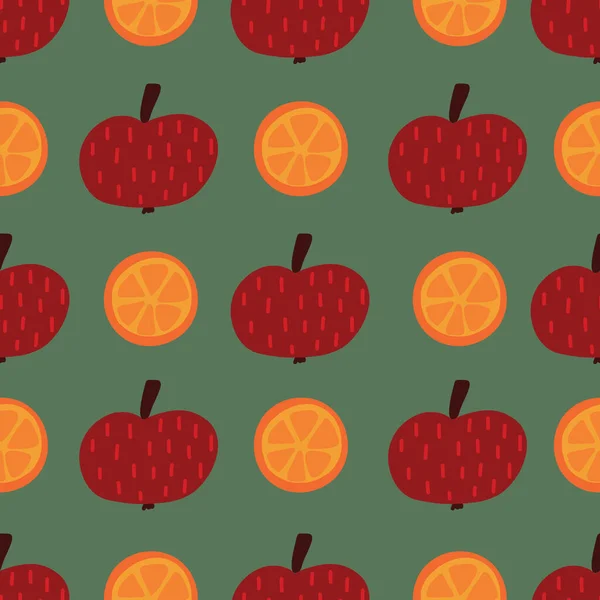 Μήλα και πορτοκάλια χωρίς ραφή διανυσματικό μοτίβο. Χειροποίητο φόντο απεικόνισης φρούτων. Επίπεδο Σκανδιναβικό στυλ. Χρήση για παιδικά υφάσματα, διακόσμηση σπιτιού, συσκευασία — Διανυσματικό Αρχείο