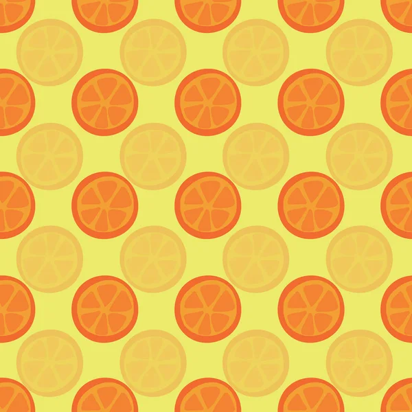 Orange halves seamless vector pattern. Citrus slices on yellow background. Repeating orange grapefruit tangerine backdrop. Use for summer fabric, decor — Stock Vector