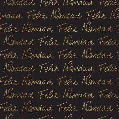 İspanyolca el yazısıyla Mutlu Noeller. Altın folyo efekti kusursuz vektör deseni. Siyah üzerine arka plan altın metni tekrarlanıyor. Tatil selamları. Hediye paketi, pankart, ambalaj için kullan