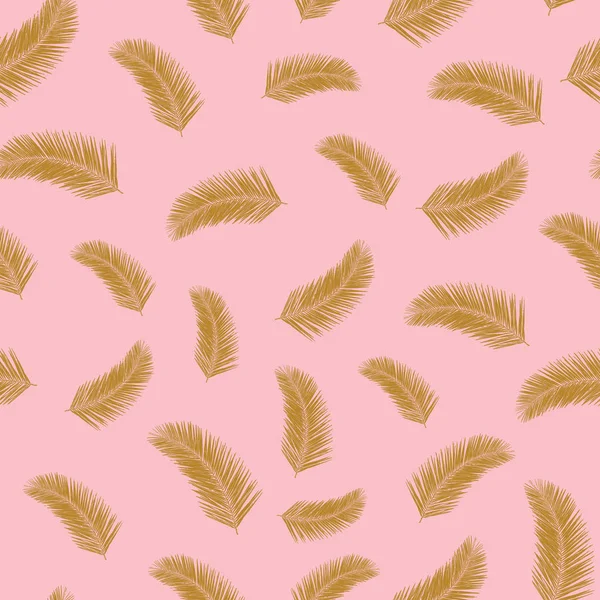 Tropische Palmblattpflanzen nahtlose Vektormuster. goldene exotische Blätter auf rosa Hintergrund. abstrakte florale Wiederholungskulisse. Vektor-Illustration für Stoff, Verpackung, Banner, Verpackung — Stockvektor