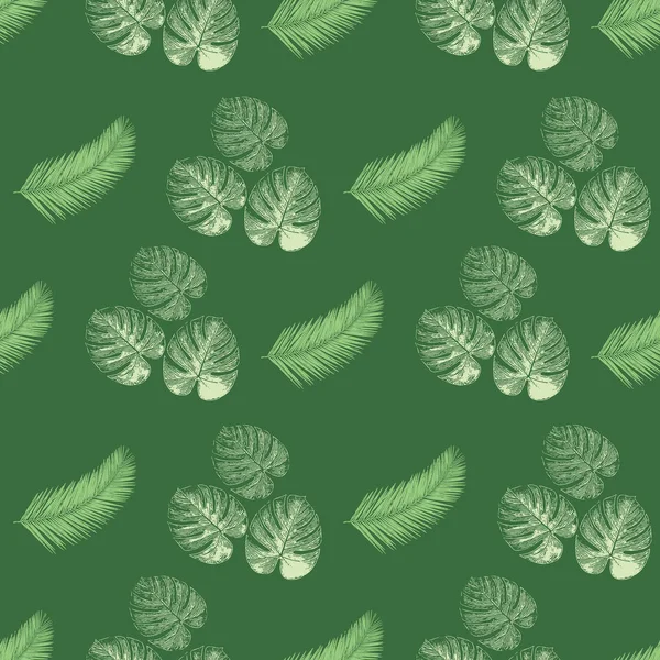 Feuilles de palmier tropical fond vectoriel sans couture. Nature exotique répétant le contexte. Fond fleuri jungle en vert beige blanc. Feuille de palmier Monstera, Philodendron et Areca. Pour tissu, vêtements de plage — Image vectorielle