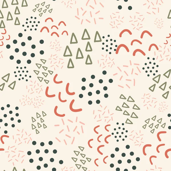 Seamless vector fondo garabato formas. Patrón de niños. Doodles rosa coral verde — Vector de stock