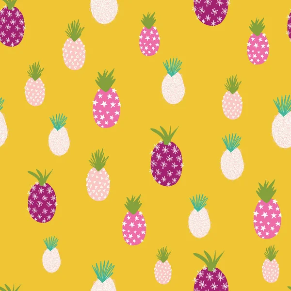 Abstrakte Sommer-Ananas nahtloses Vektormuster. Wiederholung bunten tropischen Hintergrund. handgezeichnete exotische Früchte isoliert im Cartoon-Doodle-Stil. für Stoff, Sommerdekoration, Verpackung, Kinder — Stockvektor