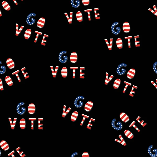 Vai a votare senza soluzione di continuità. Modello disegnato a mano con scritte motivazionali con texture bandiera americana. Elezioni negli Stati Uniti Ispirazione. Per banner, tessuti, imballaggi, cartoline, manifesti — Foto Stock